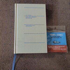 The Anti-Anxiety Notebook guided journal and small enamel pin